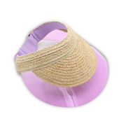 Raffia straw visor in lavender by LYKKE. Chic and modern straw visor with pvc brim.